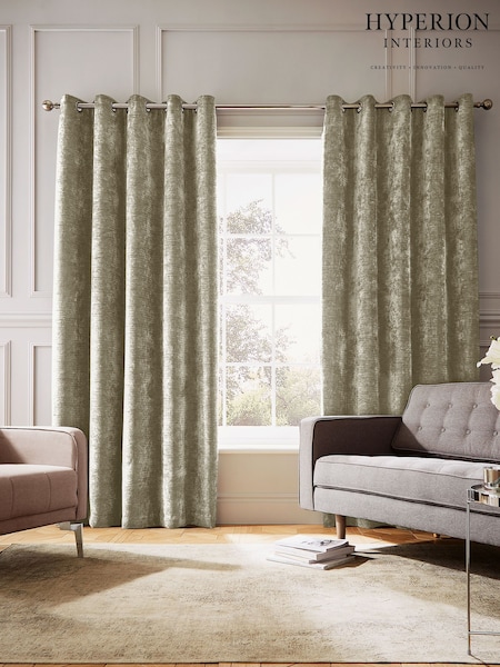Hyperion Olive Green Selene Luxury Chenille Weighted Thermal Lined Eyelet Curtains (AD3085) | £85 - £190