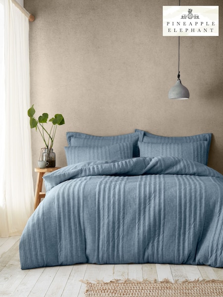 Pineapple Elephant Chambray Blue Tamba Jersey Stripe Quilted Duvet Cover Set (AD3089) | £45 - £75