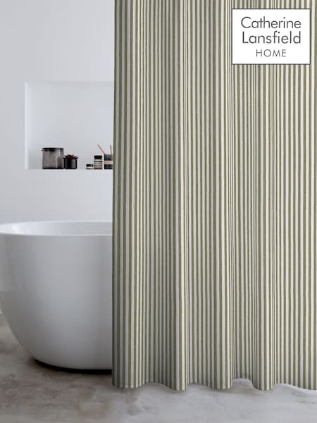 Catherine Lansfield Green Timeless Stripe Shower Curtain (AD3301) | £16