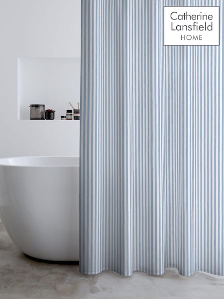 Catherine Lansfield Blue Timeless Stripe Shower Curtain (AD3320) | £16