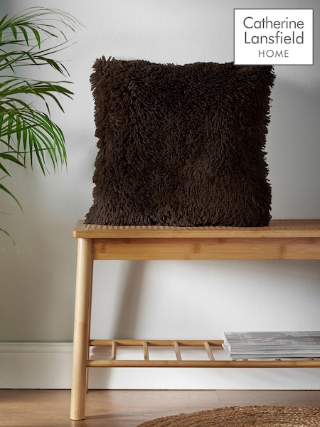 Catherine Lansfield Chocolate So Soft Cuddly Deep Pile Faux Fur Cushion (AD3323) | £16