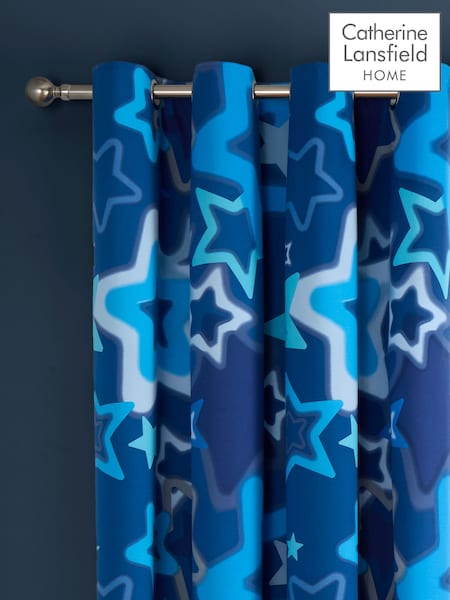 Catherine Lansfield Blue Ombre Stars Reversible Lined Eyelet Curtains (AD3325) | £50
