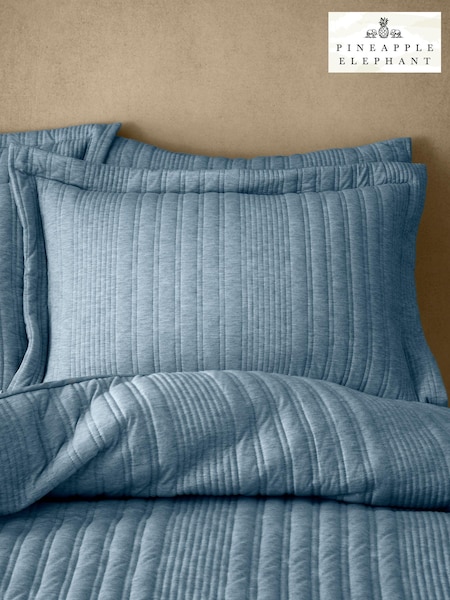 Pineapple Elephant Set of 2 Chambray Blue Tamba Jersey Stripe Oxford Pillowcases (AD3338) | £23