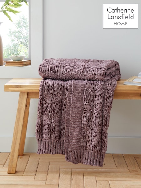 Catherine Lansfield Plum Chunky Marl Knit Cosy Throw (AD3339) | £38