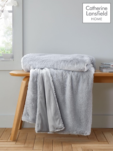 Catherine Lansfield Silver/Grey Soft and Cosy Glamour Faux Fur Throw (AD3340) | £27