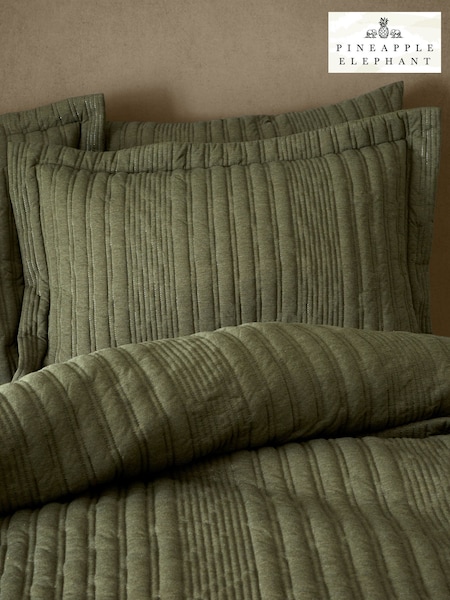 Pineapple Elephant Set of 2 Olive Green Tamba Jersey Stripe Oxford Pillowcases (AD3341) | £23