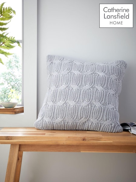 Catherine Lansfield Silver Grey Chunky Marl Knit Cosy Cushion (AD3344) | £19