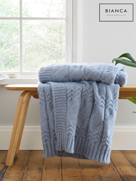 Bianca Blue Cosy Soft Cable Knit Throw (AD3345) | £55
