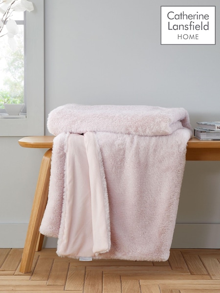 Catherine Lansfield Blush Pink Soft and Cosy Glamour Faux Fur Throw (AD3358) | £27
