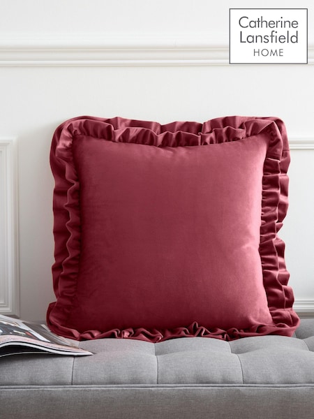 Catherine Lansfield Raspberry Red So Soft Velvet Double Frill Cushion (AD3361) | £18