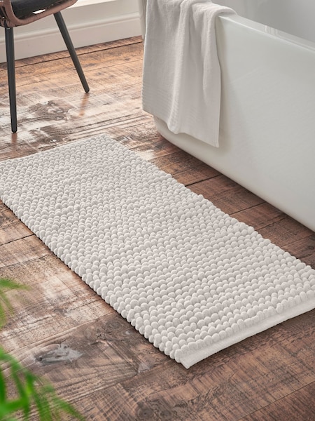 Bianca White Aspen Bobble Long Bath Mat Runner (AD3393) | £22