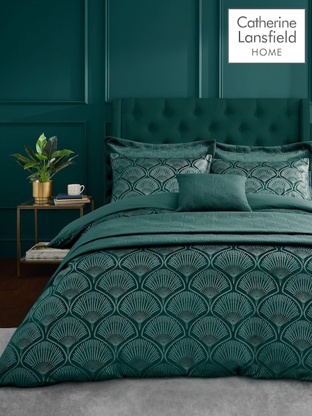 Catherine Lansfield Teal Green Art Deco Pearl Duvet Cover and Pillowcase Set (AD3395) | £42 - £65