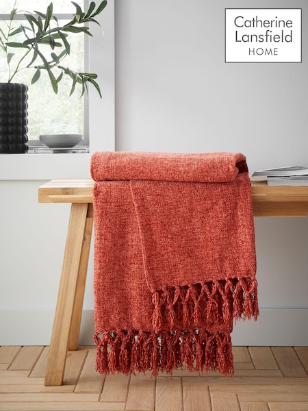 Catherine Lansfield Terracotta Wilson Plain Chenille Throw (AD3398) | £16