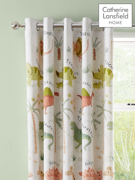 Catherine Lansfield Green Sleepy Dinosaur Reversible Eyelet Curtains (AD3401) | £50
