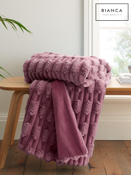 Pink Soft and Cosy Carved Faux Fur 100% Cotton Throw (AD3403) | £45