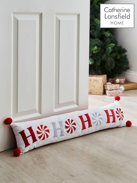 Catherine Lansfield White/Red Christmas Ho Ho Ho Pom Pom Draught Excluder (AD3439) | £17