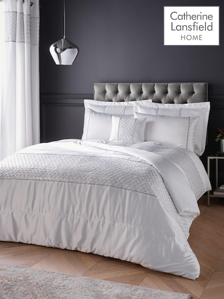 Catherine Lansfield White Deco Sequin Glamour Quilted Bedspread (AD3444) | £90