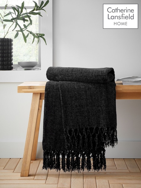 Catherine Lansfield Black Wilson Plain Chenille Throw (AD3448) | £16