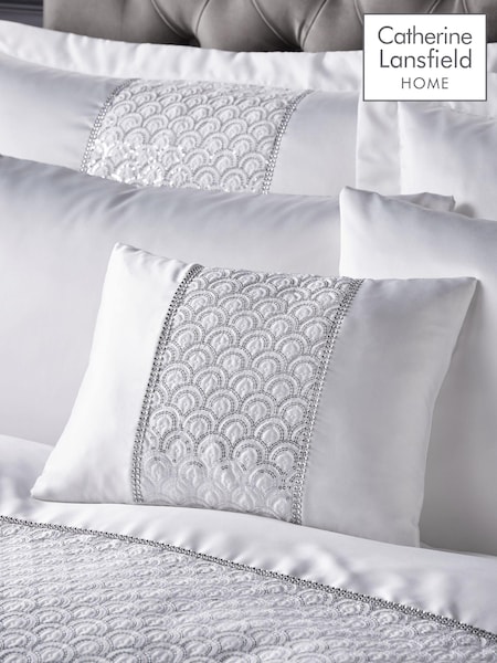 Catherine Lansfield White Deco Sequin Glamour Cushion (AD3456) | £16