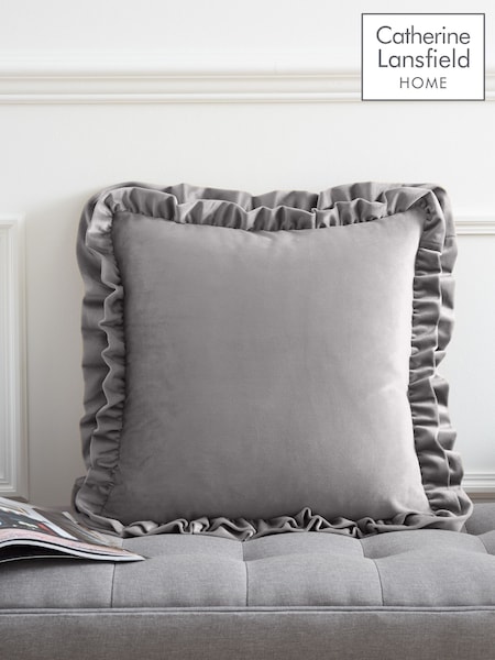Catherine Lansfield Silver and Grey So Soft Velvet Double Frill Cushion (AD3458) | £18