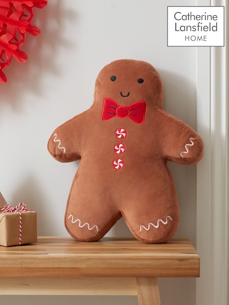 Catherine Lansfield Brown Christmas Gingerbread 3D Shaped Cushion (AD3463) | £17
