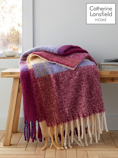 Catherine Lansfield Plum Faux Mohair Check Throw (AD3464) | £27