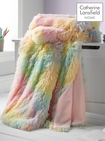 Catherine Lansfield Pastel Cuddly Rainbow Deep Pile Faux Fur Blanket Throw (AD3472) | £20