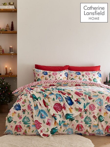 Catherine Lansfield Cream Christmas Jolly Jumper Reversible Duvet Cover Set (AD3476) | £17 - £28