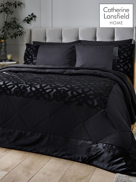 Catherine Lansfield Black Lattice Cut Velvet Bedspread (AD3478) | £60