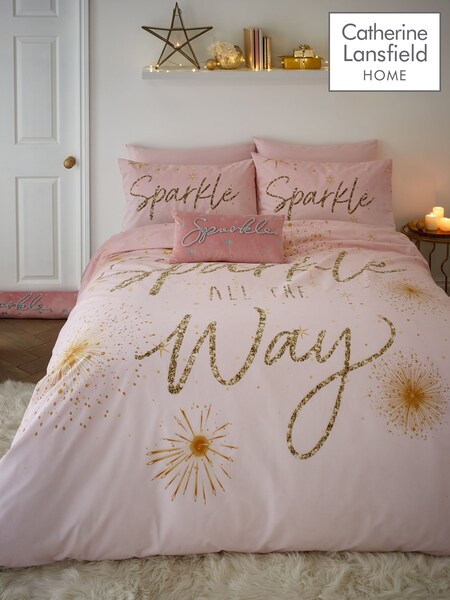 Catherine Lansfield Blush Pink Christmas Sparkle Reversible Duvet Cover Set (AD3480) | £18 - £30