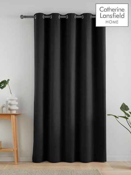 Catherine Lansfield Black Wilson Thermal Fleece Lined Door Curtain Panel (AD3481) | £28 - £38