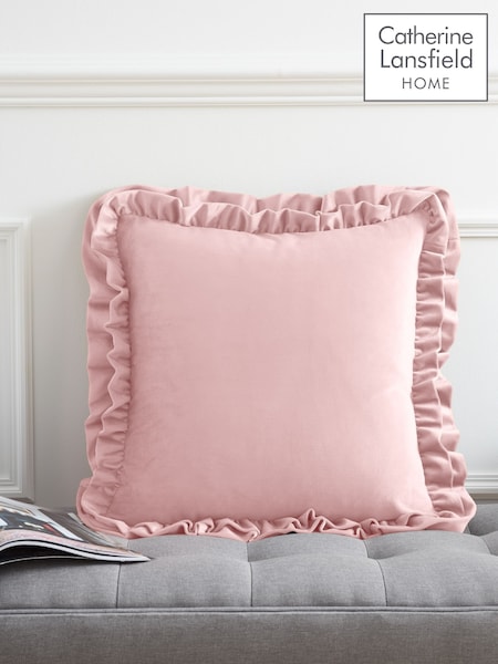 Catherine Lansfield Blush Pink So Soft Velvet Double Frill Cushion (AD3487) | £18