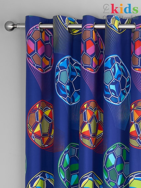 Catherine Lansfield Navy Blue Bright Football Reversible Eyelet Curtains (AD3494) | £50