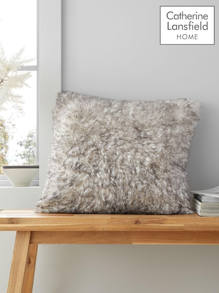 Catherine Lansfield Silver and Grey Arctic Fox Soft and Cosy Faux Fur Cushion (AD3496) | £16