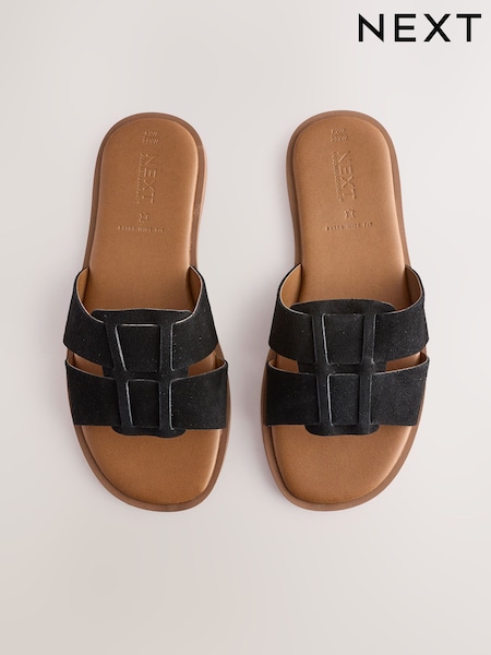 Black Leather Extra Wide Fit Forever Comfort® Slot Mule Sandals (AD3562) | £22