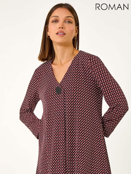 Roman Red Geometric Print Button Detail Top (AD3597) | £35