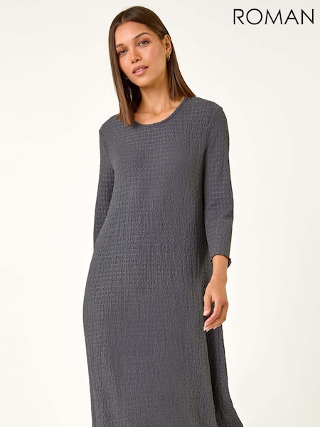 Roman Grey Textured A Line Stretch Midi Dress (AD3602) | £42