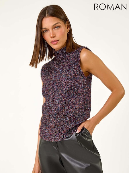Roman Black Fluffy Tinsel Knit Sleeveless Top (AD3604) | £32