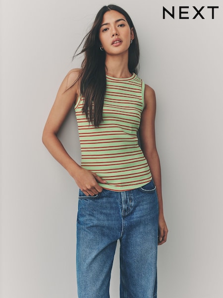 Red/Green Ribbed Racer Tank Vest Sleeveless Top (AD3630) | £16