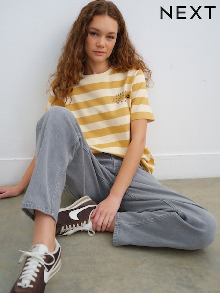 Yellow/Ecru Portofino Graphic Stripe Heavyweight Short Sleeve Crew Neck T-Shirt (AD3644) | £20