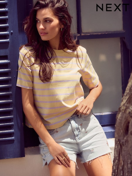 Lilac Purple Heavyweight Short Sleeve Shorter Length T-Shirt (AD3645) | £17