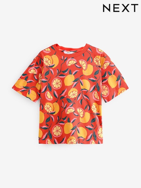 Lemon Print Graphic Red Short Sleeve Crew Neck 100% Cotton T-Shirt (AD3649) | £12
