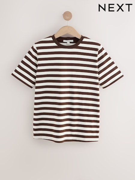 Chocolate Brown Stripe Heavyweight Short Sleeve Crew Neck T-Shirt (AD3658) | £18