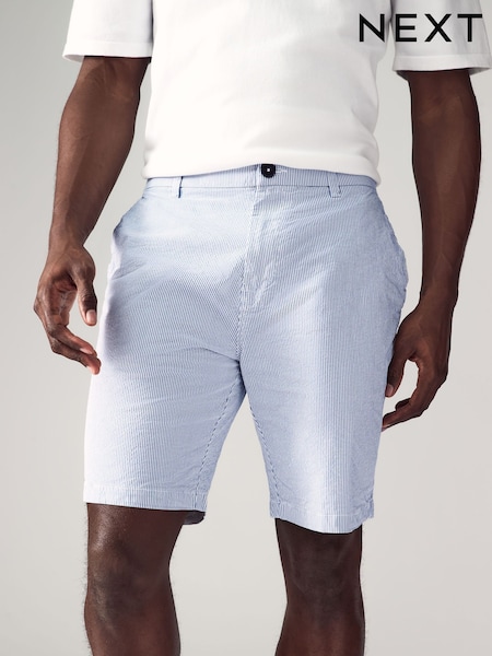 Light Blue Straight Fit Seersucker Stripe Chino Shorts (AD3659) | £24