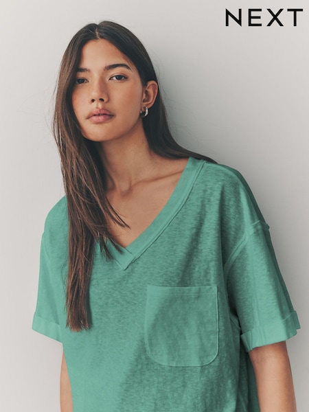 Oil Blue Oversized V-Neck Short Sleeve T-Shirt (AD3664) | £18
