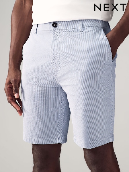 Light Blue Slim Fit Seersucker Stripe Chino Shorts (AD3671) | £24