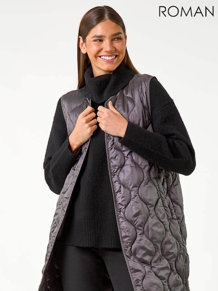 Roman Grey Quilted Collarless Button Detail Gilet (AD3676) | £60