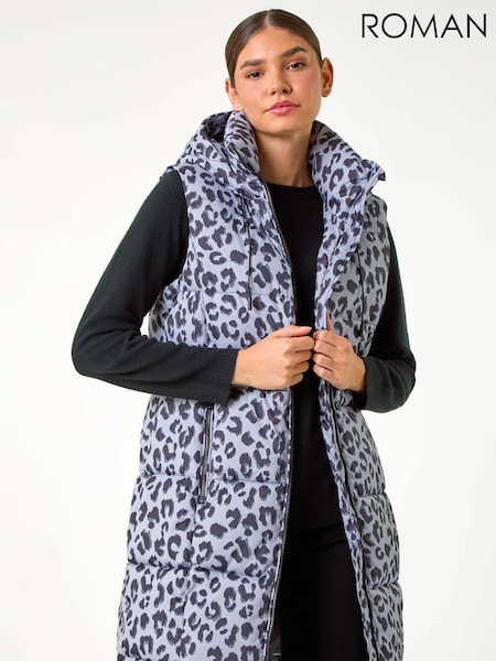 Roman Grey Animal Print Longline Quilted Gilet (AD3682) | £60