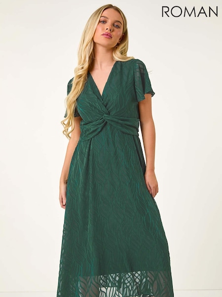 Roman Green Petite Front Twist Jacquard Dress (AD3693) | £55