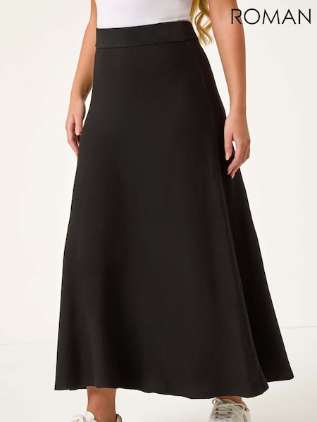 Roman Black Petite Stretch Knitted Midi Skirt (AD3723) | £35